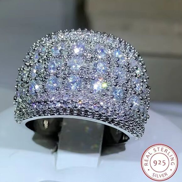 Sterling Silver 925 Pave Zirconium Statement Ring - Picture 9 of 14